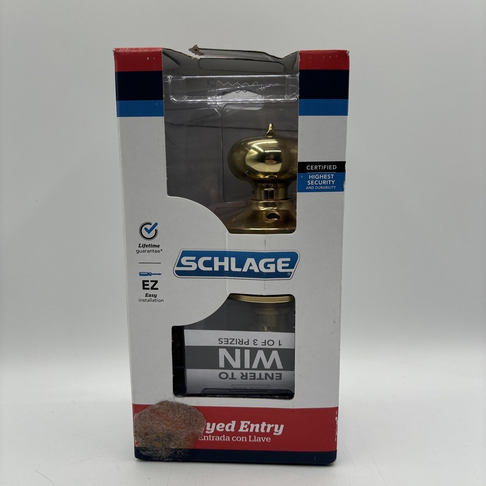Schlage Doorknob Keyed Entry Plymouth Design Bright Brass F51 V PLY 505 605 Read